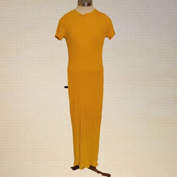 Yellow Ribbed Bodycon Midi Dress Princess Seam Sugar Plus L!PS Size S - Picture 1 of 7